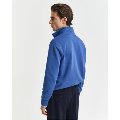 Blue - Back - Gant Mens Embroidered Logo Half Zip Sweatshirt