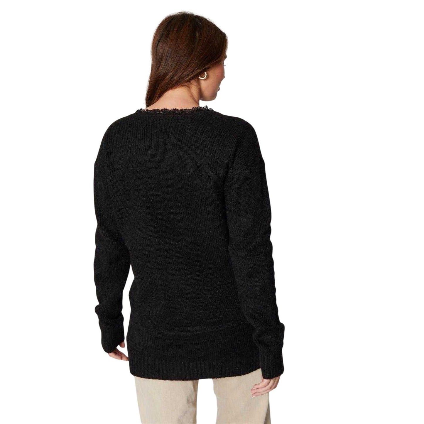 Black - Back - Be You Womens-Ladies Lace Relaxed Fit Sweater Top