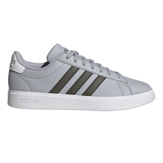 Silver - Front - Adidas Mens Grand Court 2.0 3 Stripes Trainers