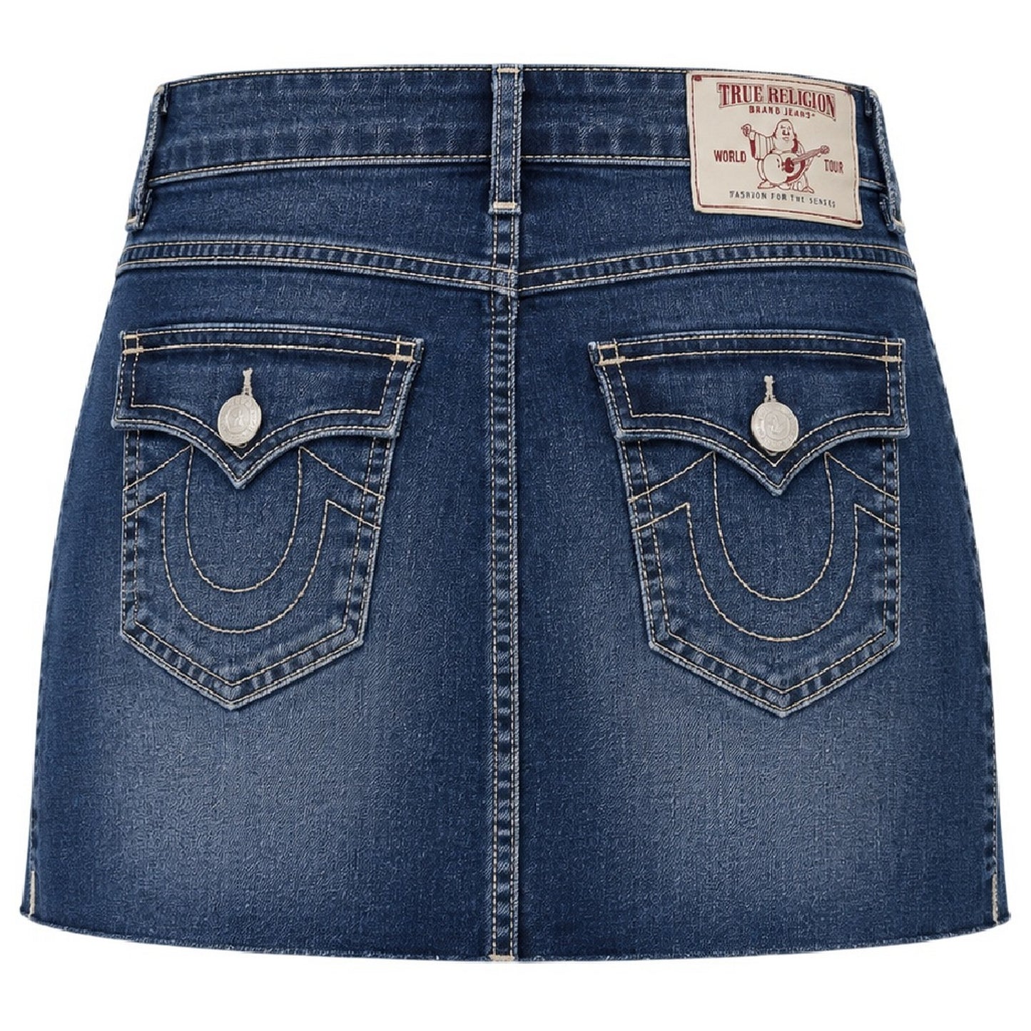 Dark Blue - Back - True Religion Womens-Ladies Sadie Plain Denim Mini Skirt