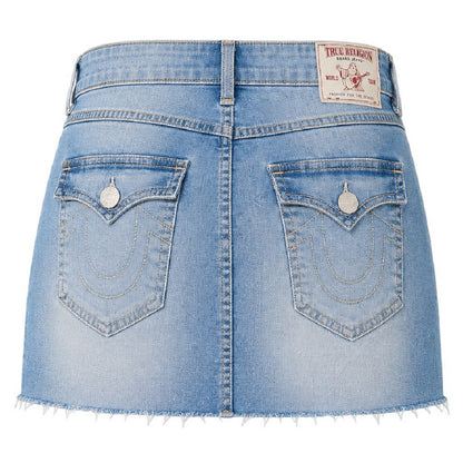 Golden-Washed - Back - True Religion Womens-Ladies Sadie Plain Denim Mini Skirt