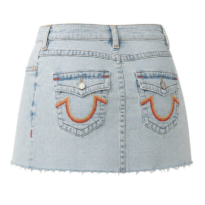Luminous-Washed - Back - True Religion Womens-Ladies Sadie Plain Denim Mini Skirt