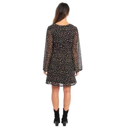 Multicoloured - Back - Be You Womens-Ladies Floral Sheer Fabric A-line Bell Sleeve Mini Dress