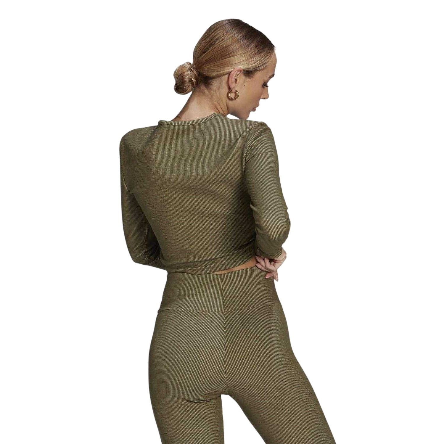 Green - Back - Adidas Womens-Ladies Cropped Slim Long-Sleeved Sweater Top