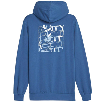 Lake Blue - Back - Puma Mens Manchester City FC Cotton Blend Hoodie