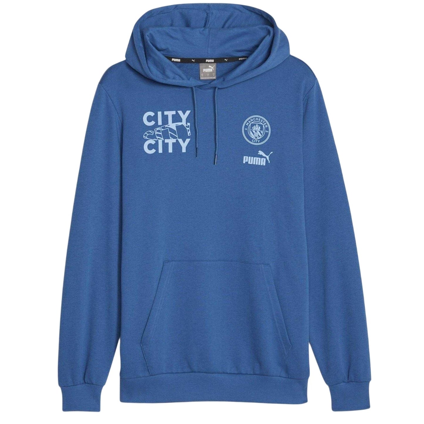 Lake Blue - Front - Puma Mens Manchester City FC Cotton Blend Hoodie