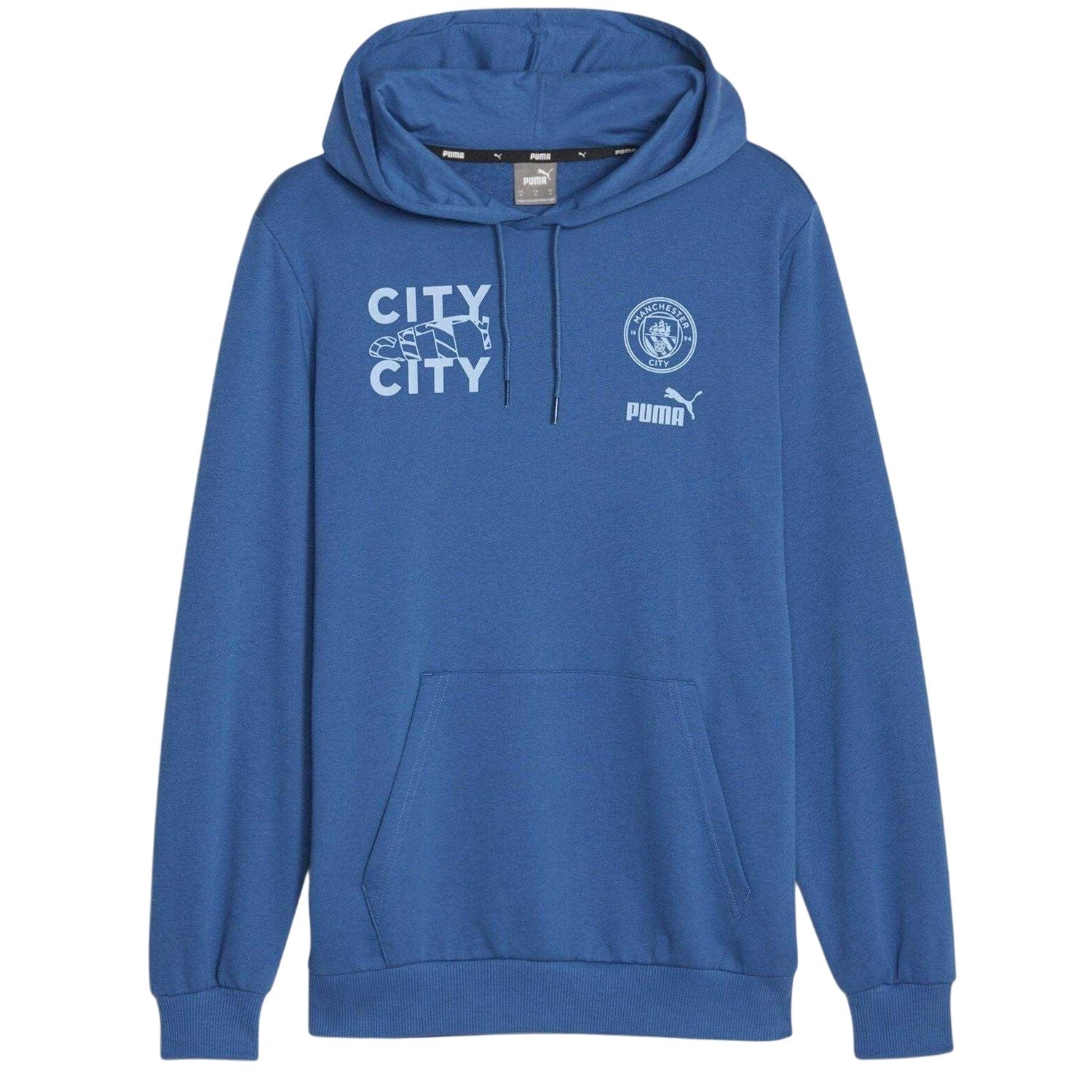Lake Blue - Front - Puma Mens Manchester City FC Cotton Blend Hoodie