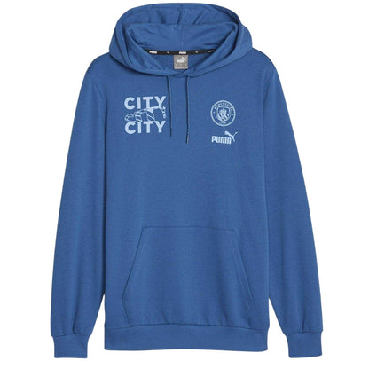 Lake Blue - Front - Puma Mens Manchester City FC Cotton Blend Hoodie
