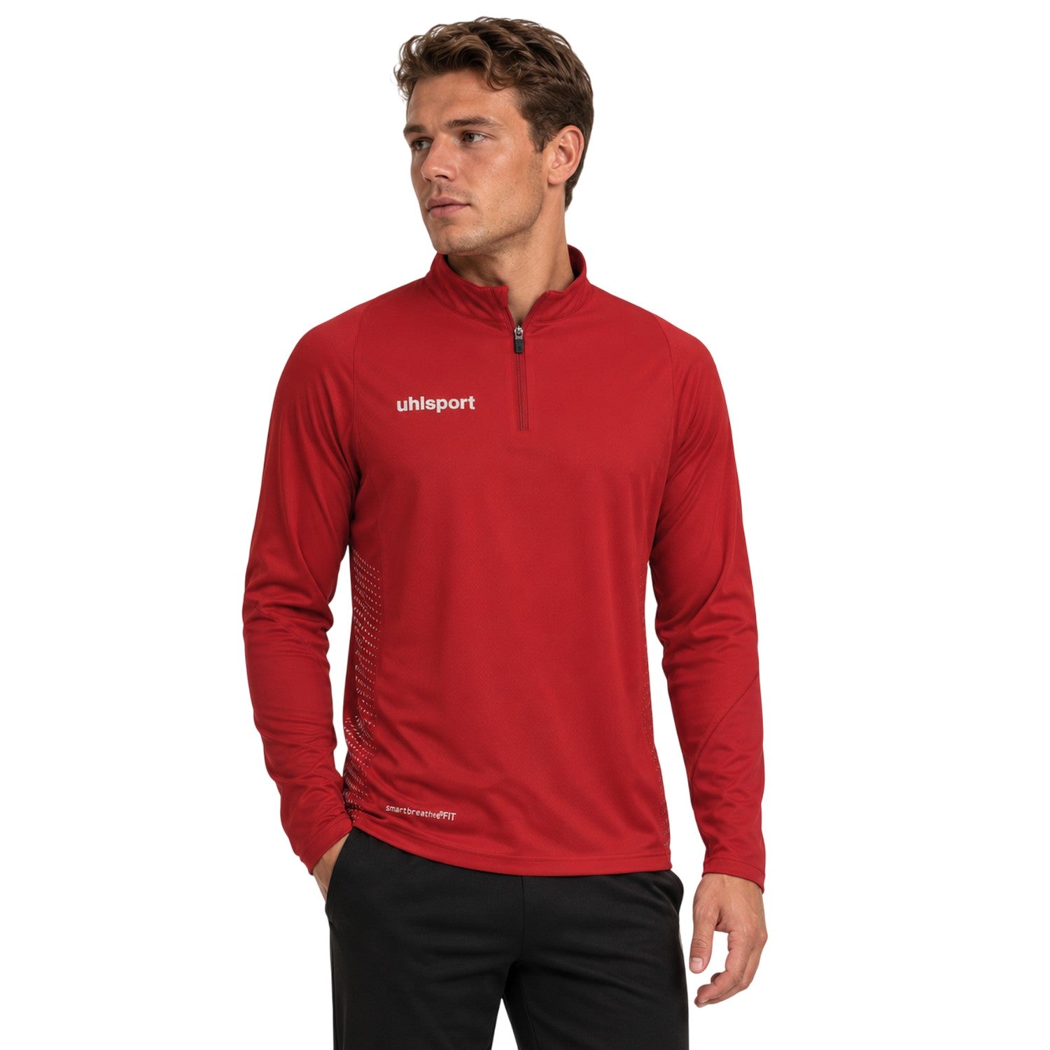 Red-White - Back - UHL Sport Mens Quarter Zip Regular Sweatshirt