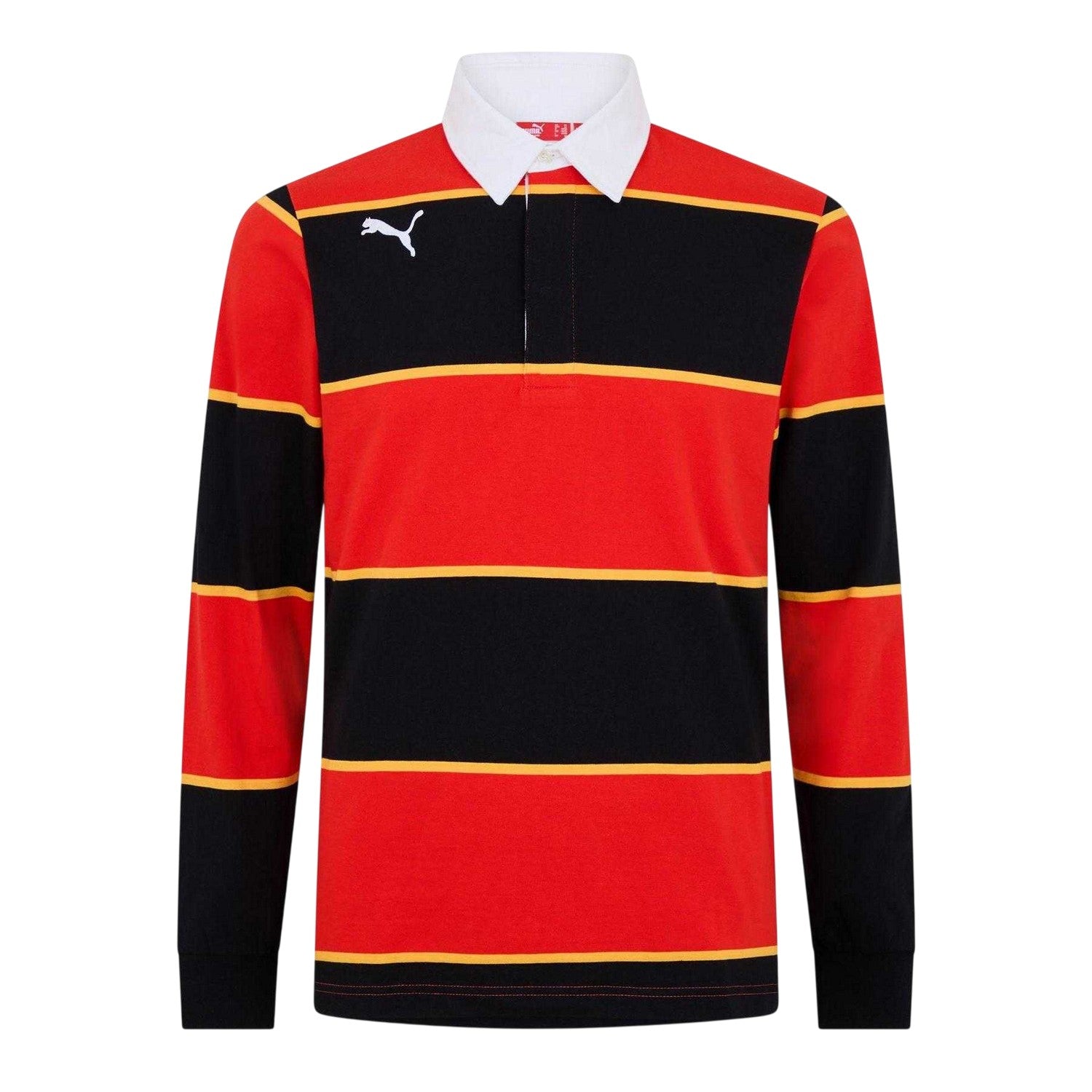 Red - Front - Puma Mens Lifestyle Striped Long-Sleeved Polo Shirt
