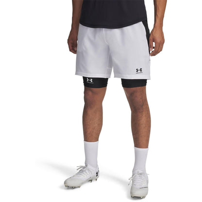 White - Front - Under Armour Mens Challenger Pro 2 in 1 Shorts