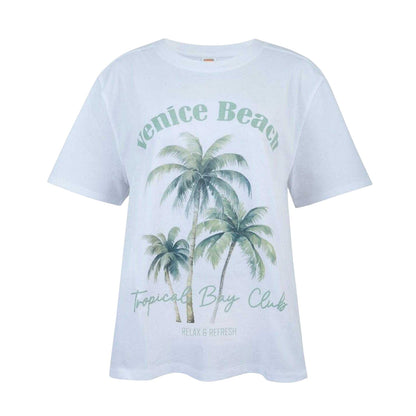 White-Green - Front - SoulCal Womens-Ladies Palm Tree Oversized T-Shirt