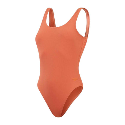 Brown-Orange - Front - Speedo Womens-Ladies Ribbed One Piece Swimsuit