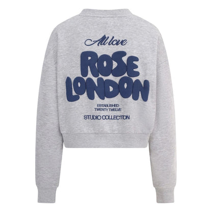 Grey Marl - Back - Rose London Womens-Ladies All Love Graphic Print Crop Sweatshirt