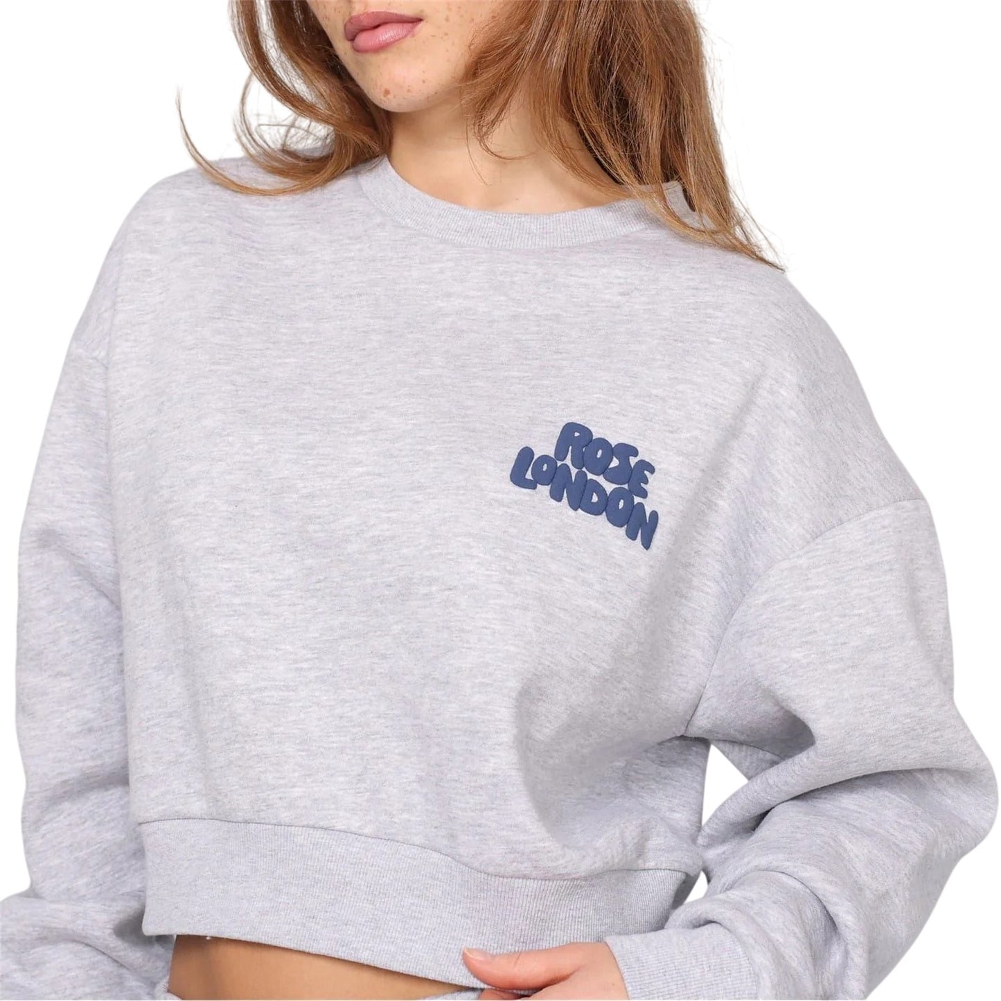 Grey Marl - Side - Rose London Womens-Ladies All Love Graphic Print Crop Sweatshirt