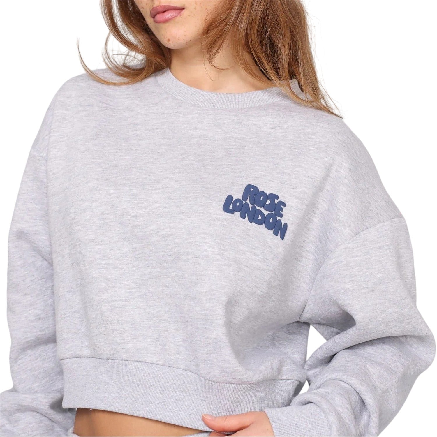 Grey Marl - Side - Rose London Womens-Ladies All Love Graphic Print Crop Sweatshirt