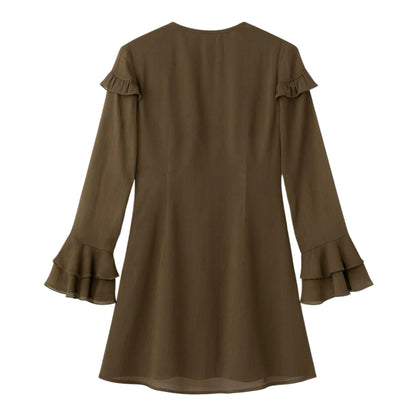 Brown - Back - I Saw It First Womens-Ladies Ruffled Mini Dress