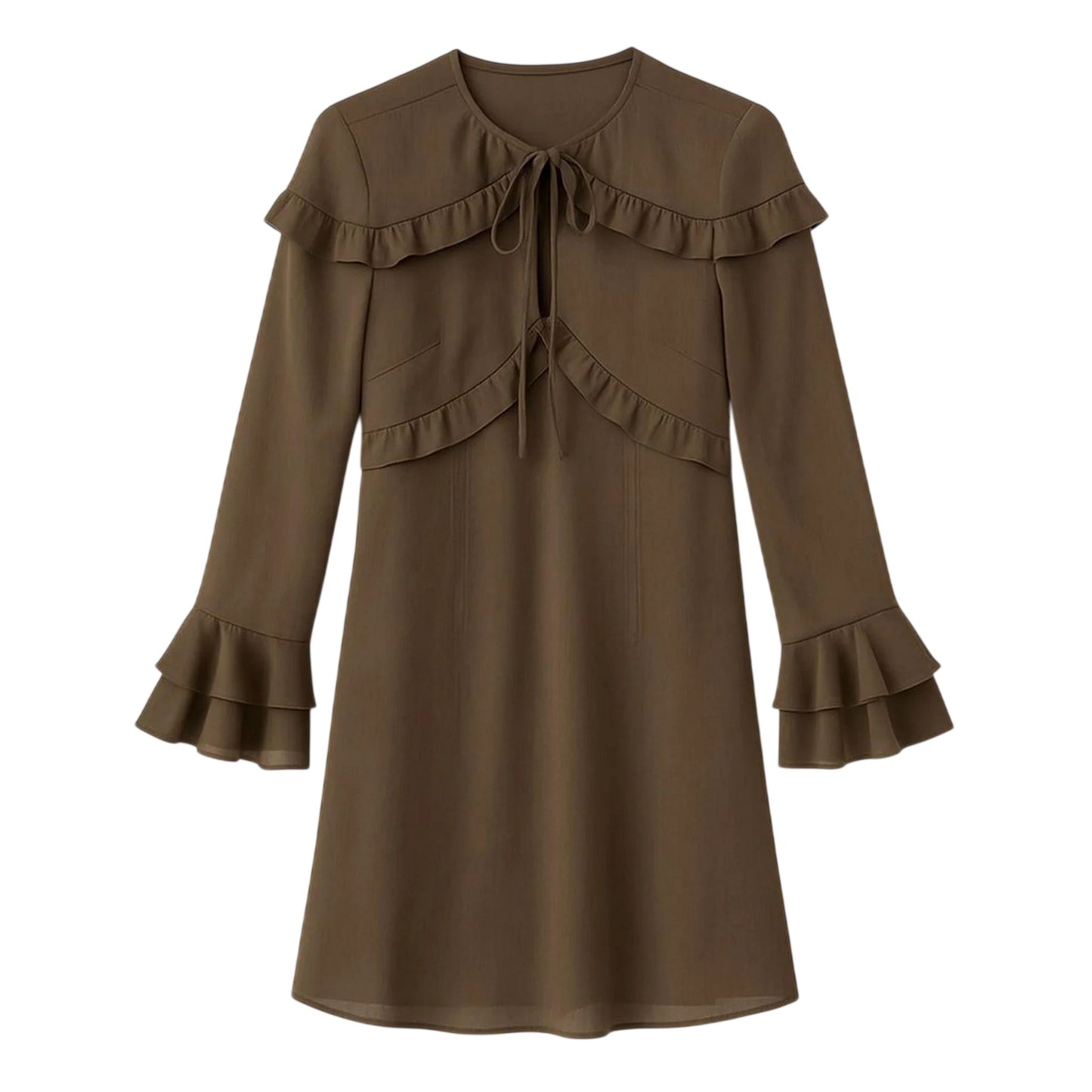 Brown - Front - I Saw It First Womens-Ladies Ruffled Mini Dress