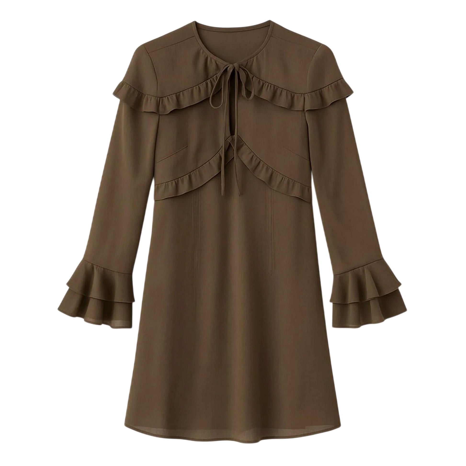 Brown - Front - I Saw It First Womens-Ladies Ruffled Mini Dress
