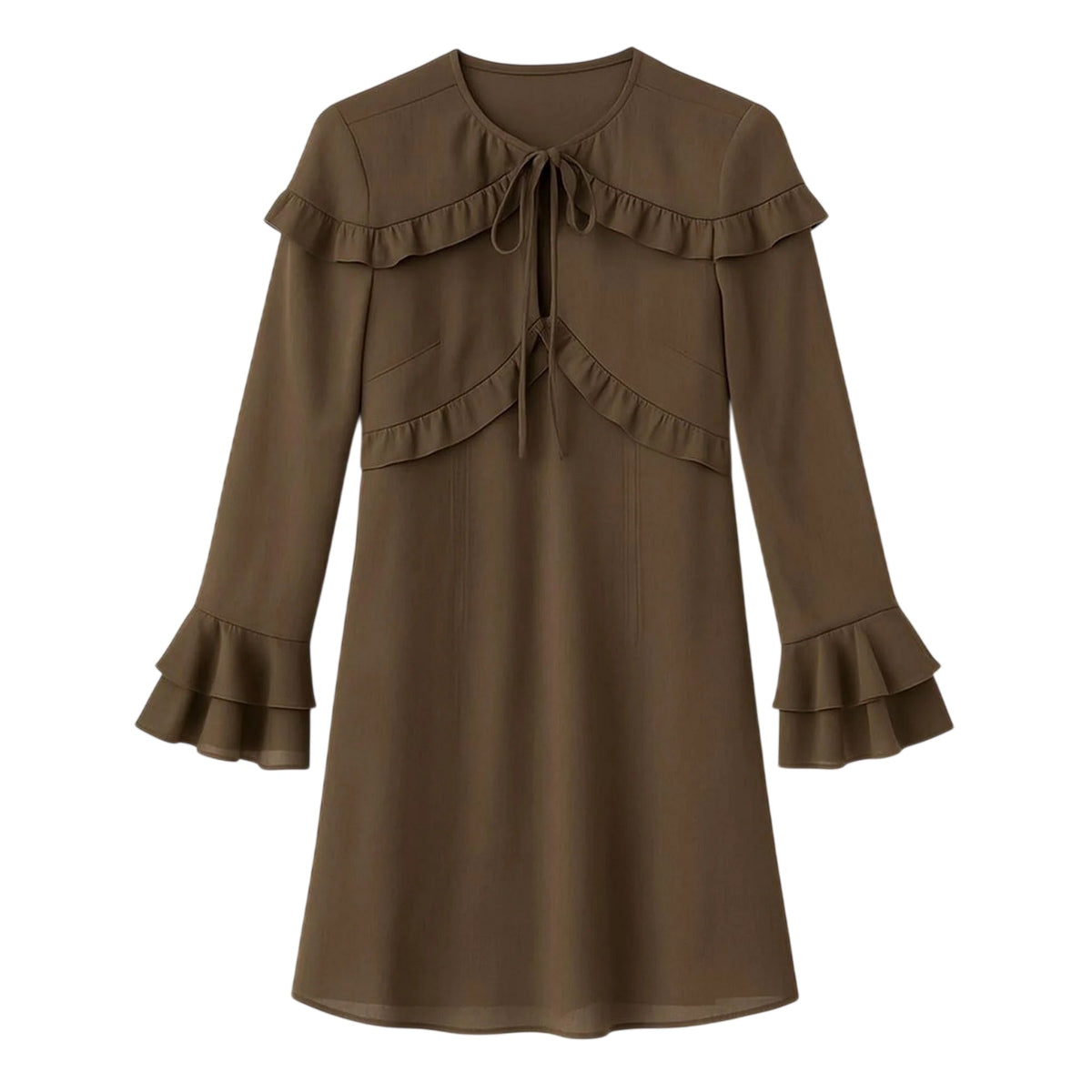 Brown - Front - I Saw It First Womens-Ladies Ruffled Mini Dress