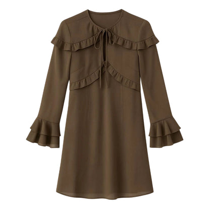 Brown - Front - I Saw It First Womens-Ladies Ruffled Mini Dress