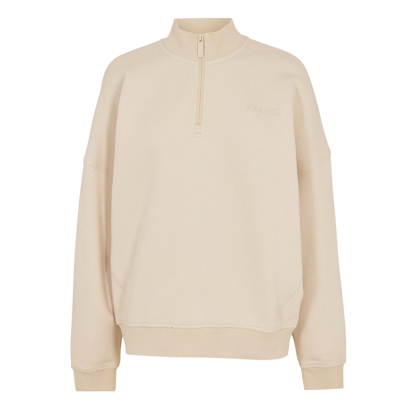 Cream - Front - USA Pro Womens-Ladies Quarter Zip Sweatshirt