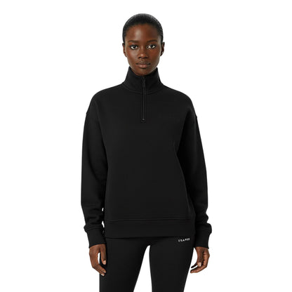 Black - Side - USA Pro Womens-Ladies Quarter Zip Sweatshirt