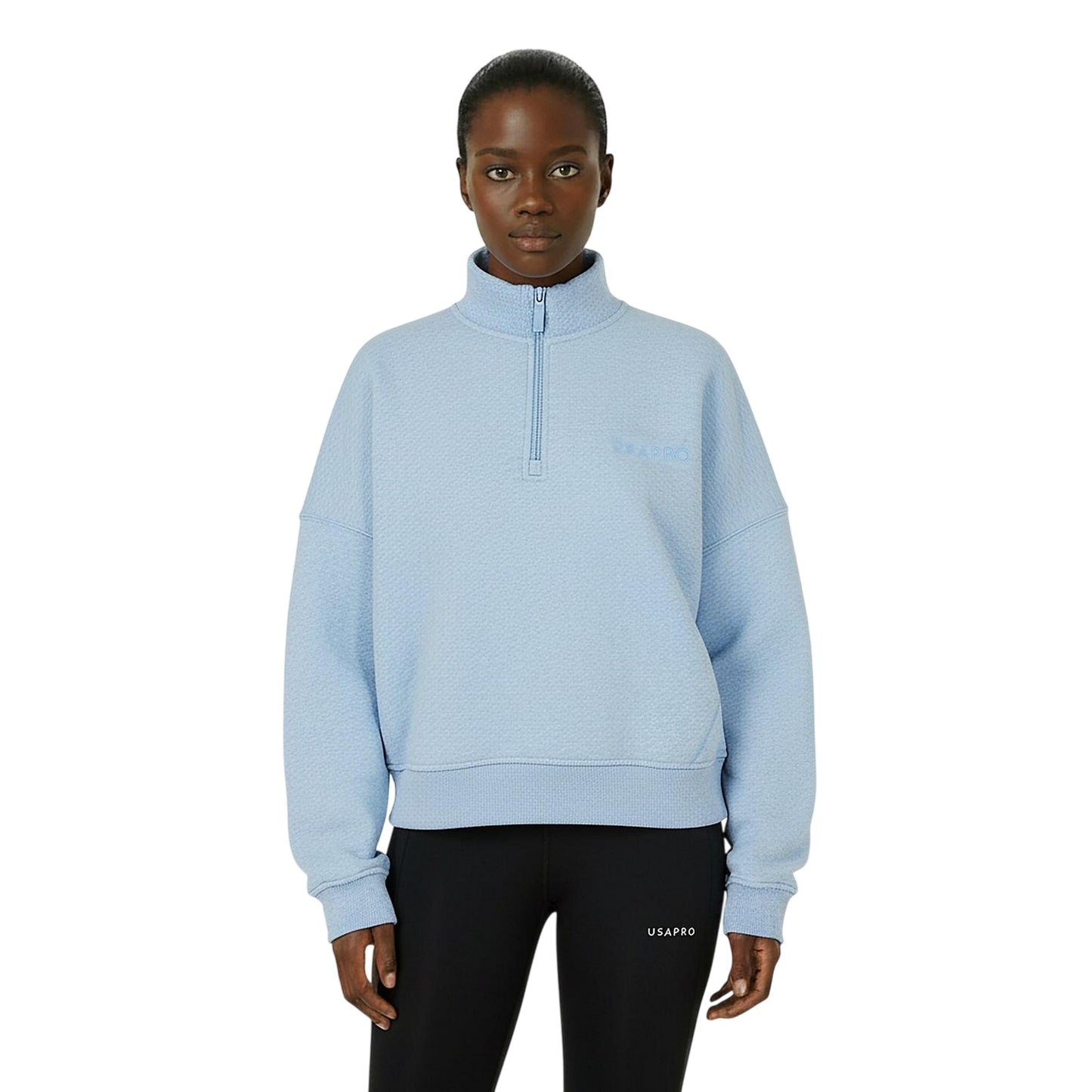 Blue Marl - Side - USA Pro Womens-Ladies Quarter Zip Sweatshirt