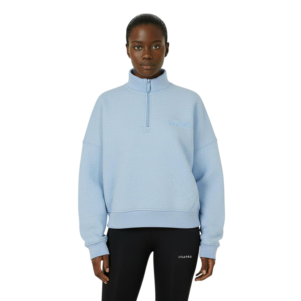 Blue Marl - Side - USA Pro Womens-Ladies Quarter Zip Sweatshirt