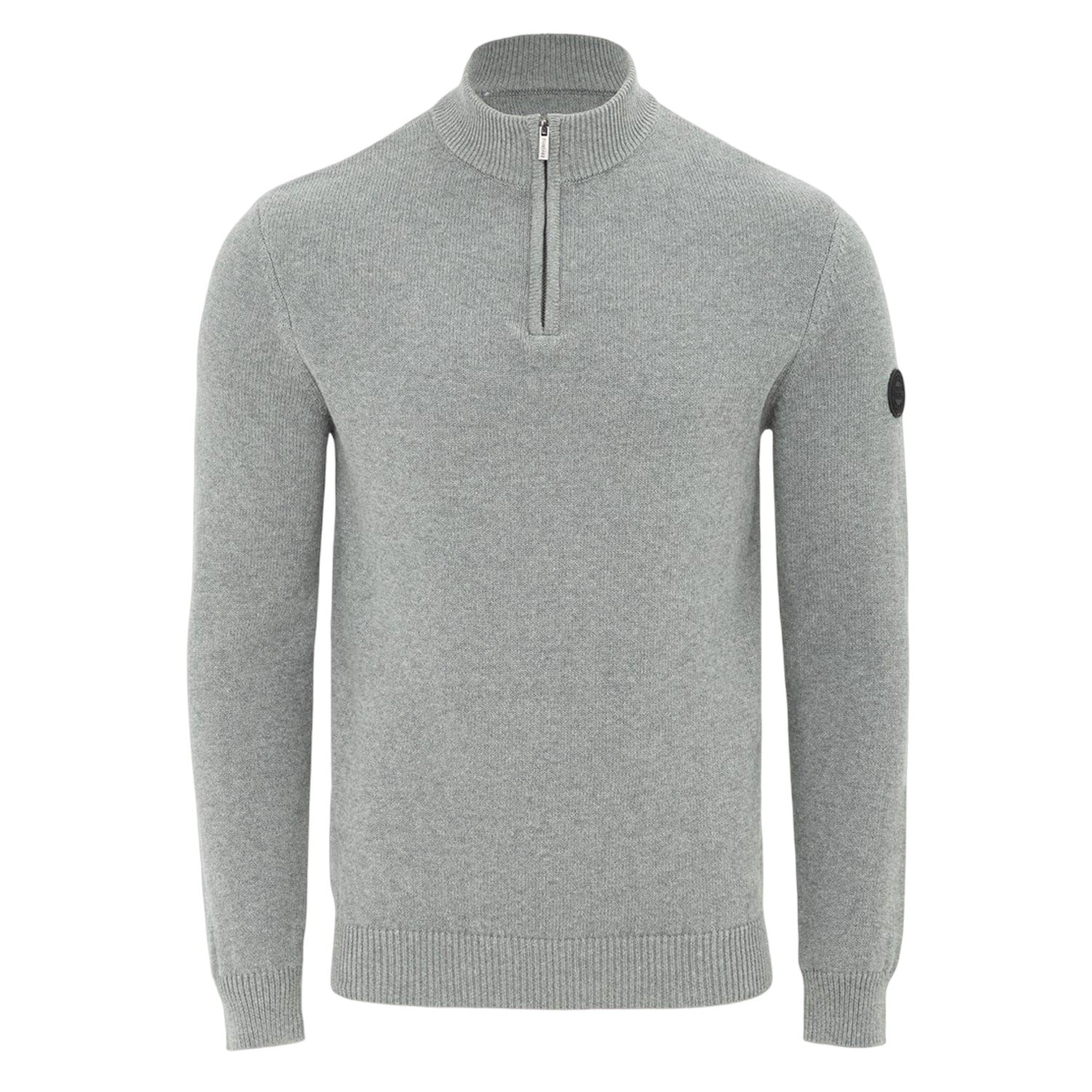 Grey - Front - Firetrap Mens Cotton Quarter Zip Snug Fit Casual Jumper