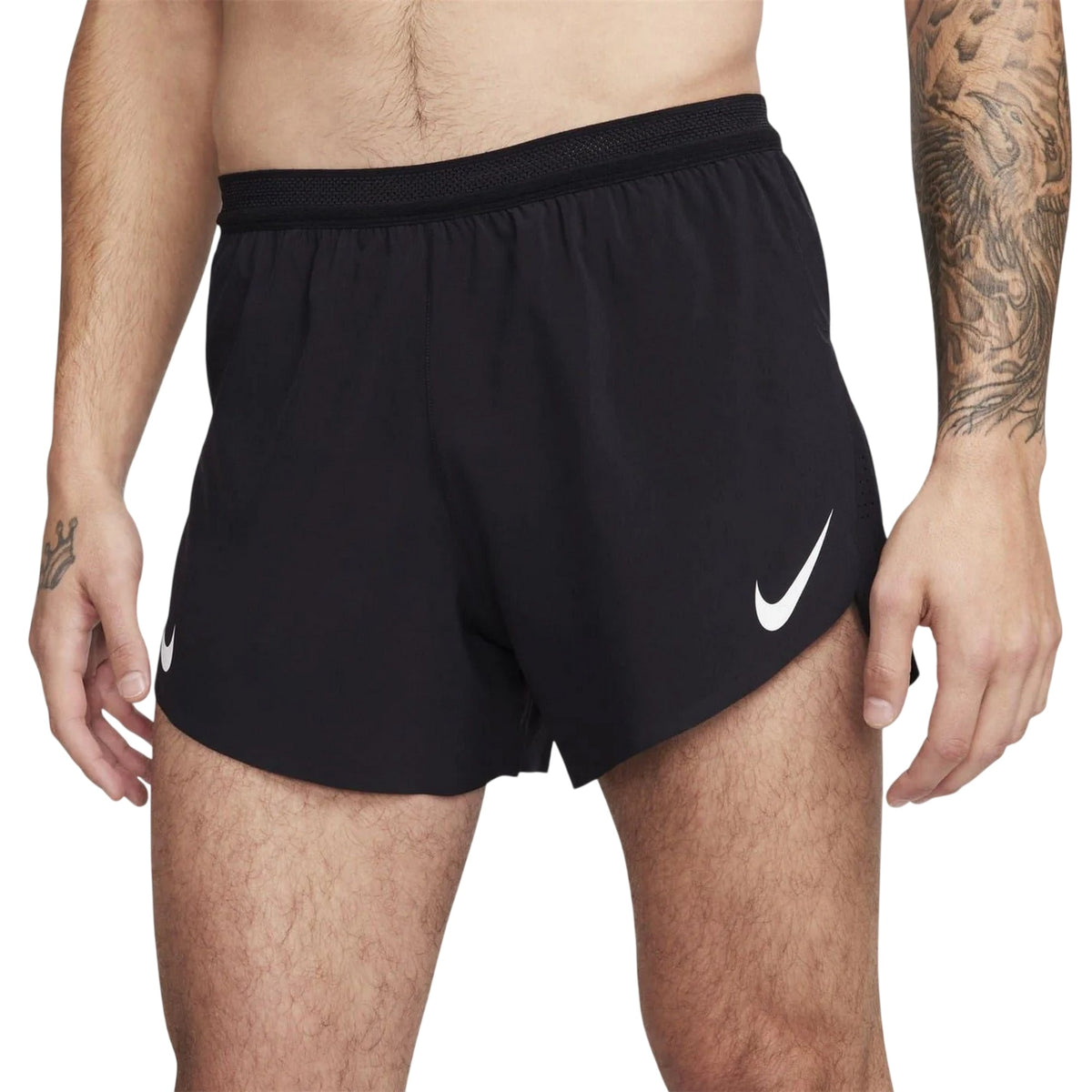 Black-White - Front - Nike Mens Aero Swift Running Shorts