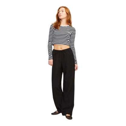 Bright White - Pack Shot - JJXX Womens-Ladies Feline Stripes Crop T-Shirt