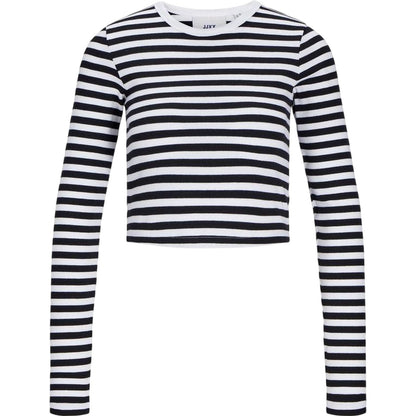 Bright White - Front - JJXX Womens-Ladies Feline Stripes Crop T-Shirt