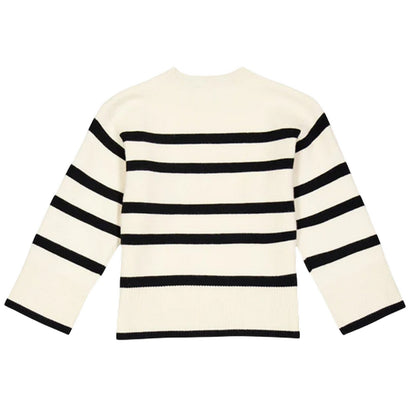 Birch-Black - Back - Vero Moda Childrens-Kids Saba Striped Regular Sweater Top
