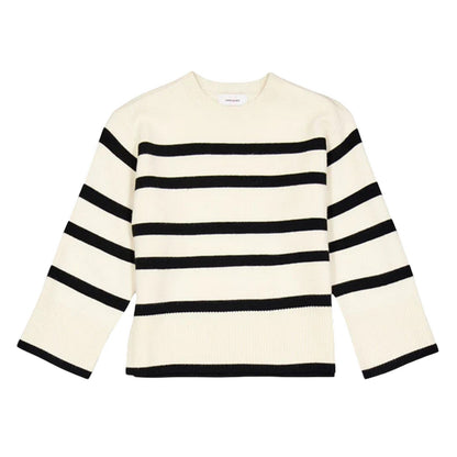Birch-Black - Front - Vero Moda Childrens-Kids Saba Striped Regular Sweater Top
