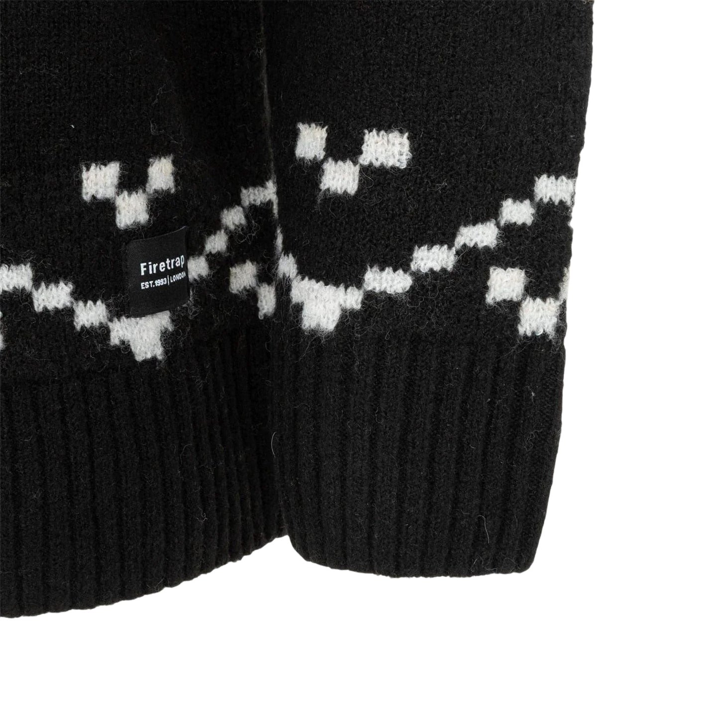Black-Monochrome - Side - Firetrap Mens Fair Isle Polyester Blend Slim Casual Jumper