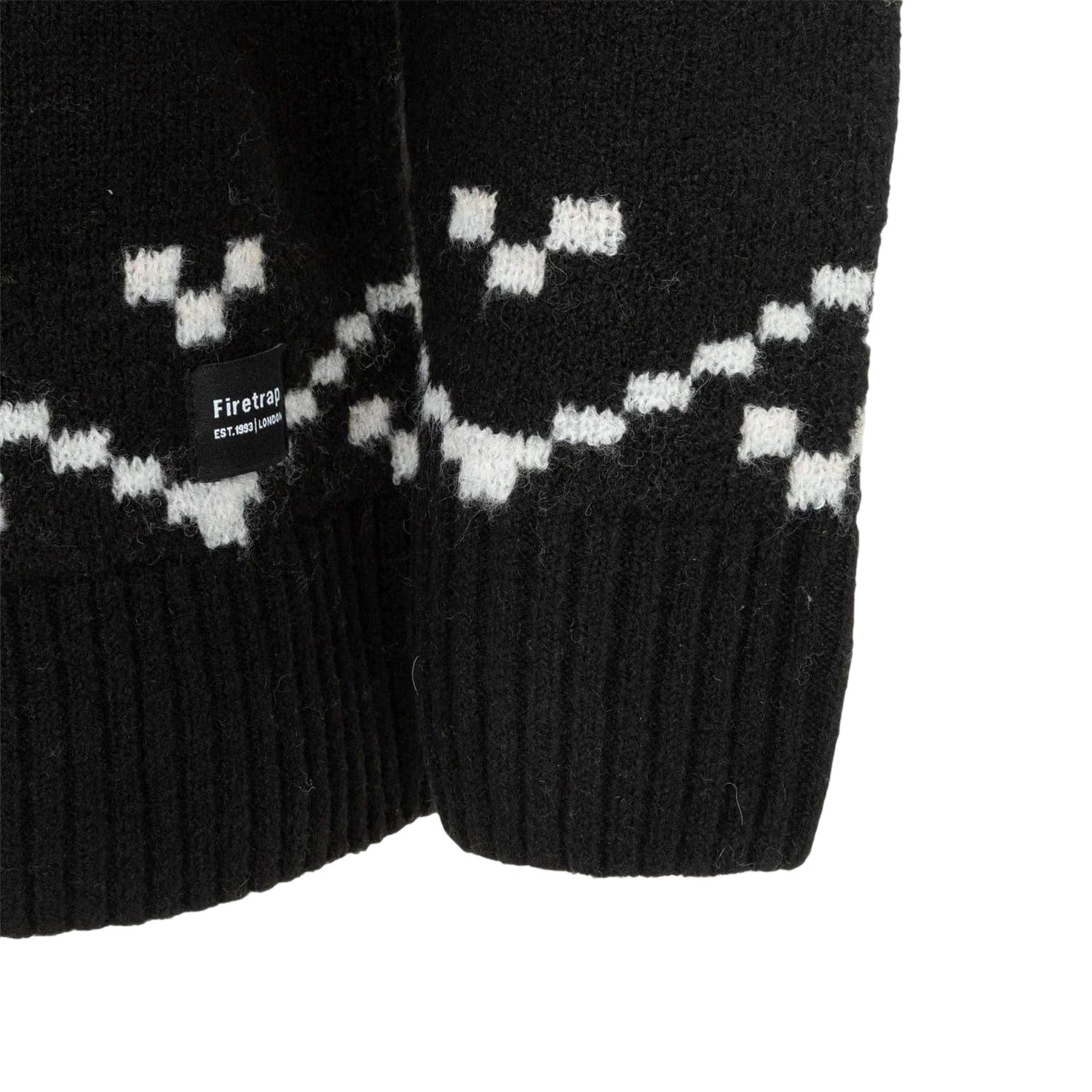 Black-Monochrome - Side - Firetrap Mens Fair Isle Polyester Blend Slim Casual Jumper