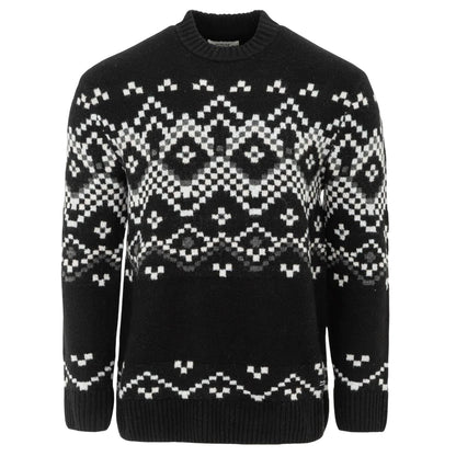 Black-Monochrome - Front - Firetrap Mens Fair Isle Polyester Blend Slim Casual Jumper