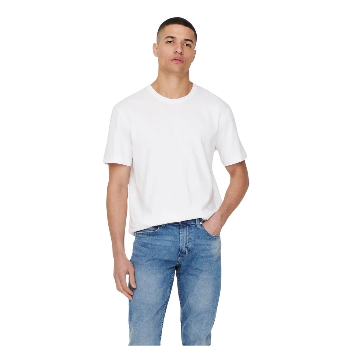 White - Lifestyle - Only and Sons Mens Max Life Crew Neck T-Shirt