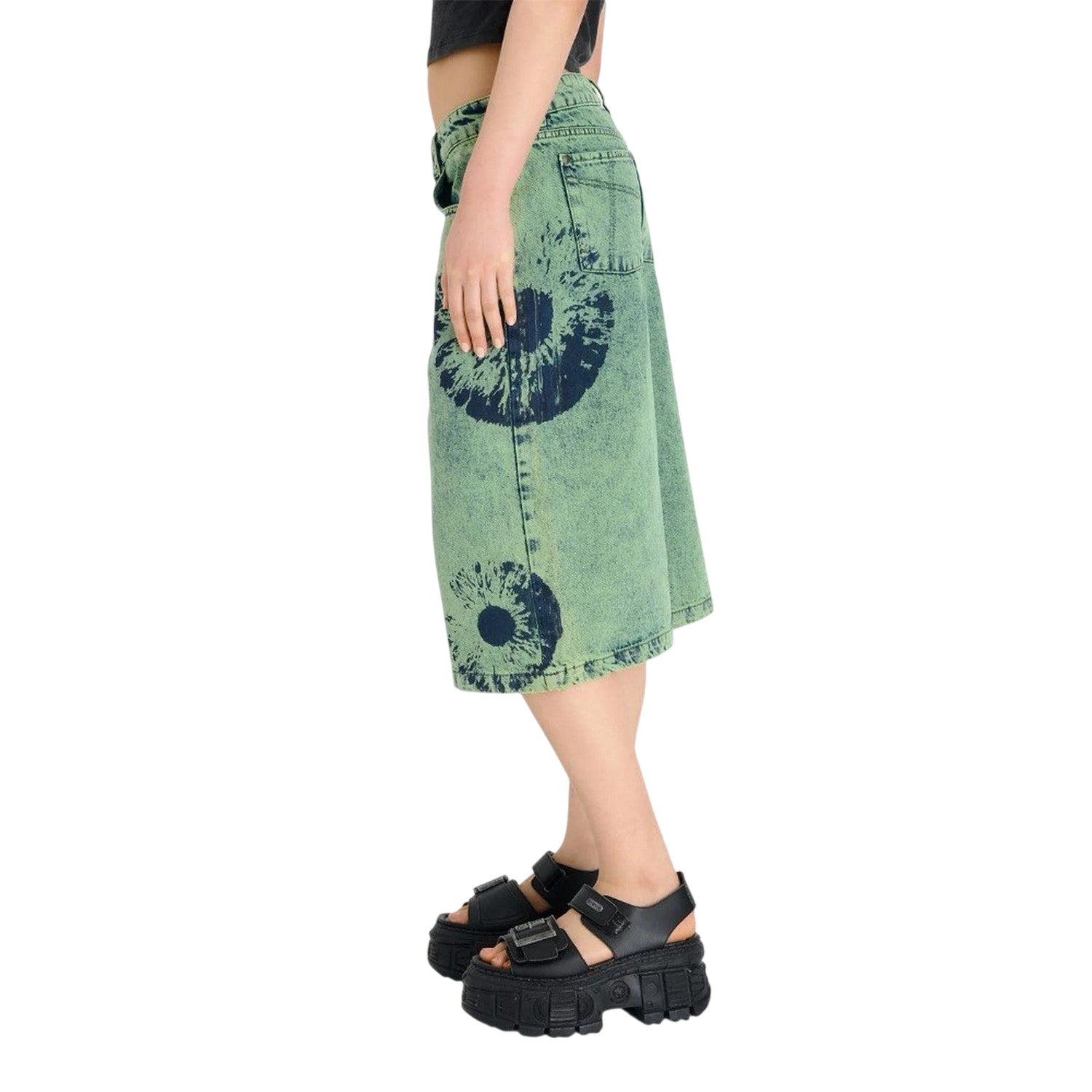 Green - Back - The Ragged Priest Womens-Ladies Oracle Release Denim Shorts