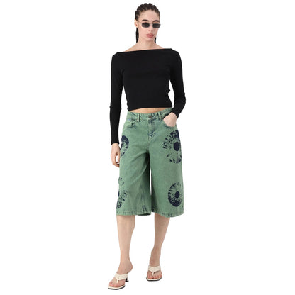 Green - Side - The Ragged Priest Womens-Ladies Oracle Release Denim Shorts