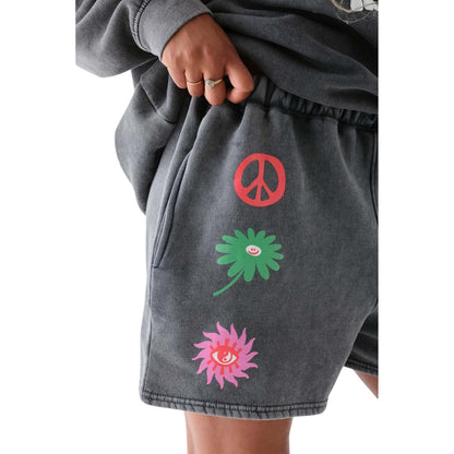 Grey - Side - Daisy Street Womens-Ladies Puff Print Sweat Shorts