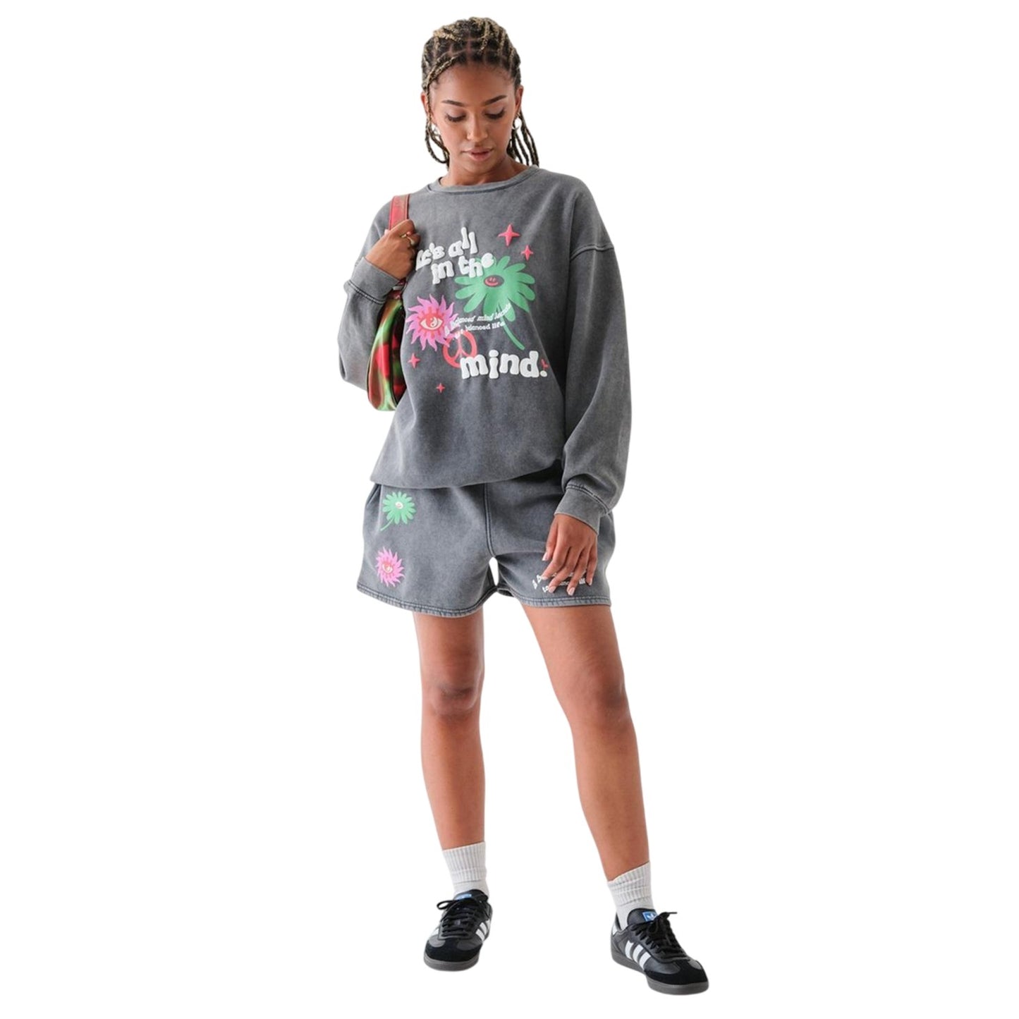 Grey - Lifestyle - Daisy Street Womens-Ladies Puff Print Sweat Shorts