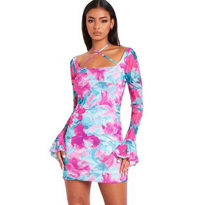 Blue Print - Front - Missy Empire Womens-Ladies Floral Mesh Mini Dress