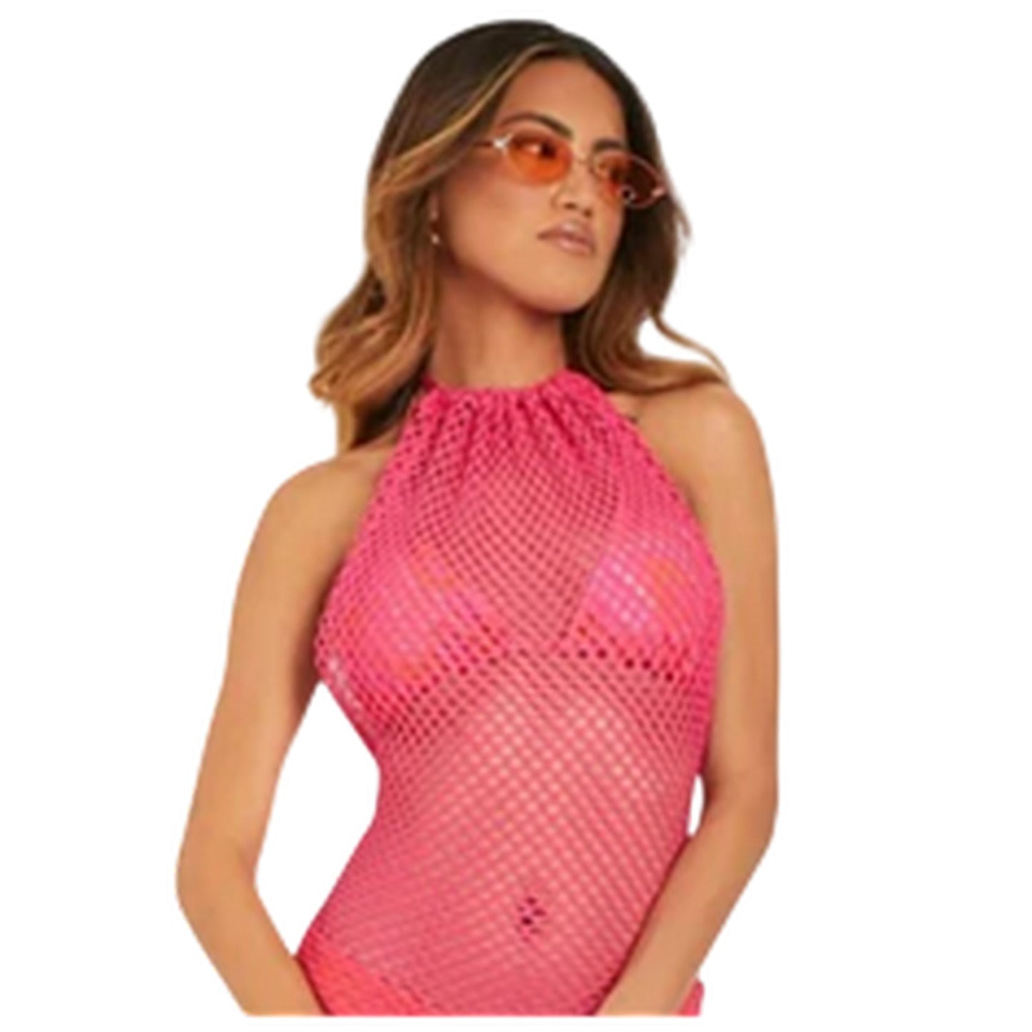 Pink - Back - Missy Empire Womens-Ladies Mesh Beach Dress