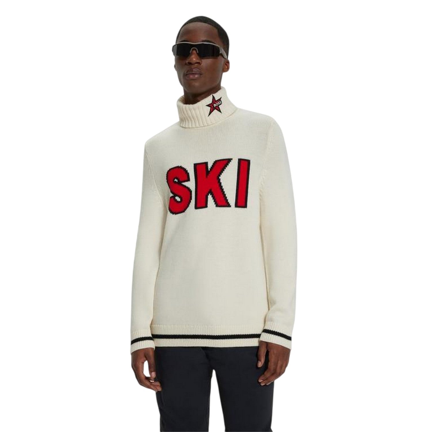 White - Side - Boss Mens Ski Turtle Neck Jumper