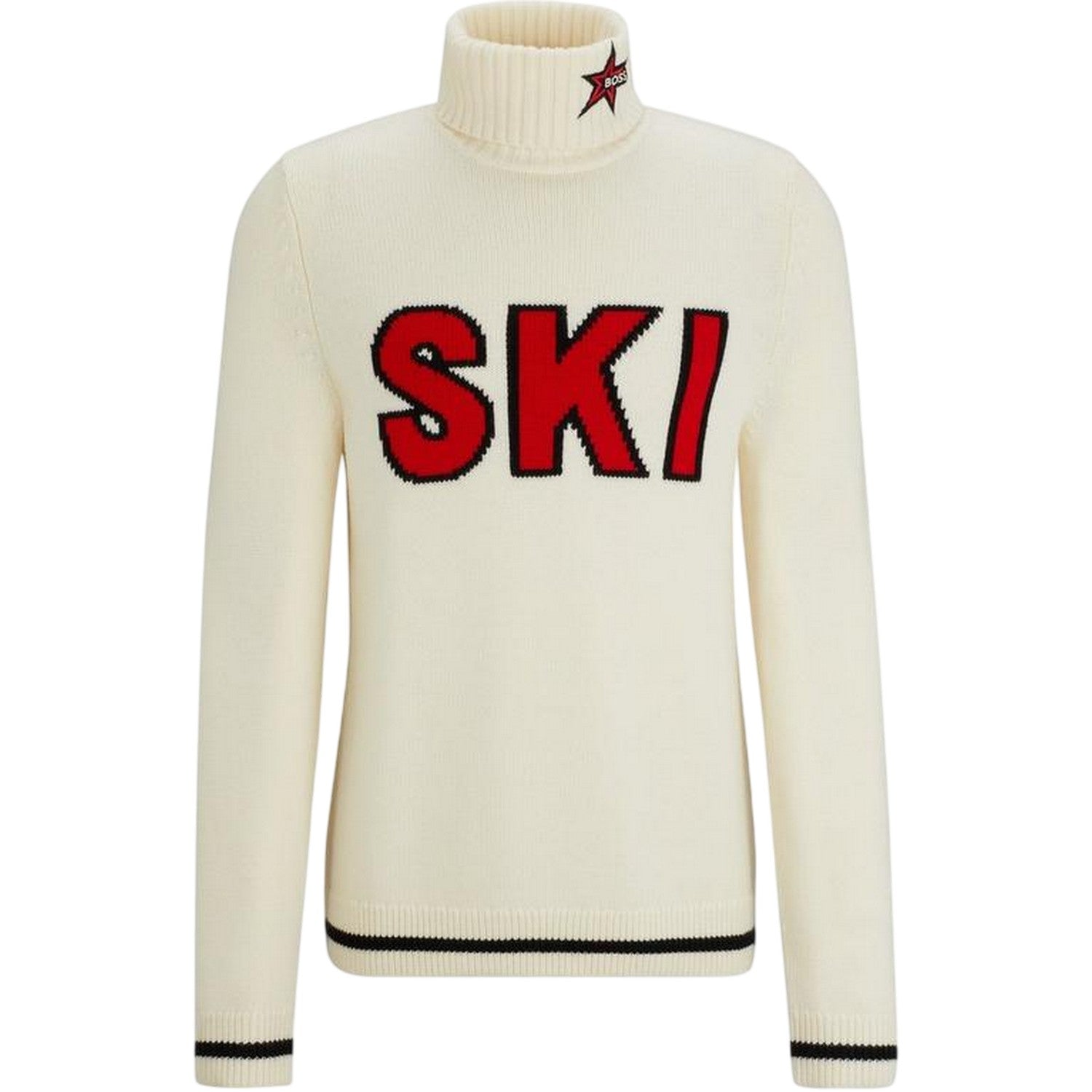 White - Front - Boss Mens Ski Turtle Neck Jumper