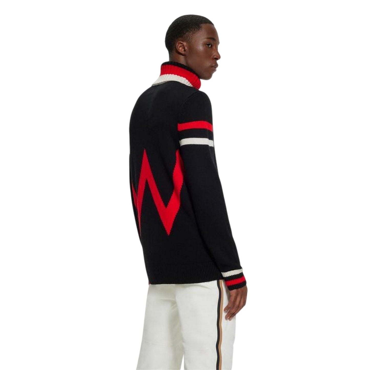 Black - Back - Boss Mens Geometric Turtle Neck Skiing Sweatshirt