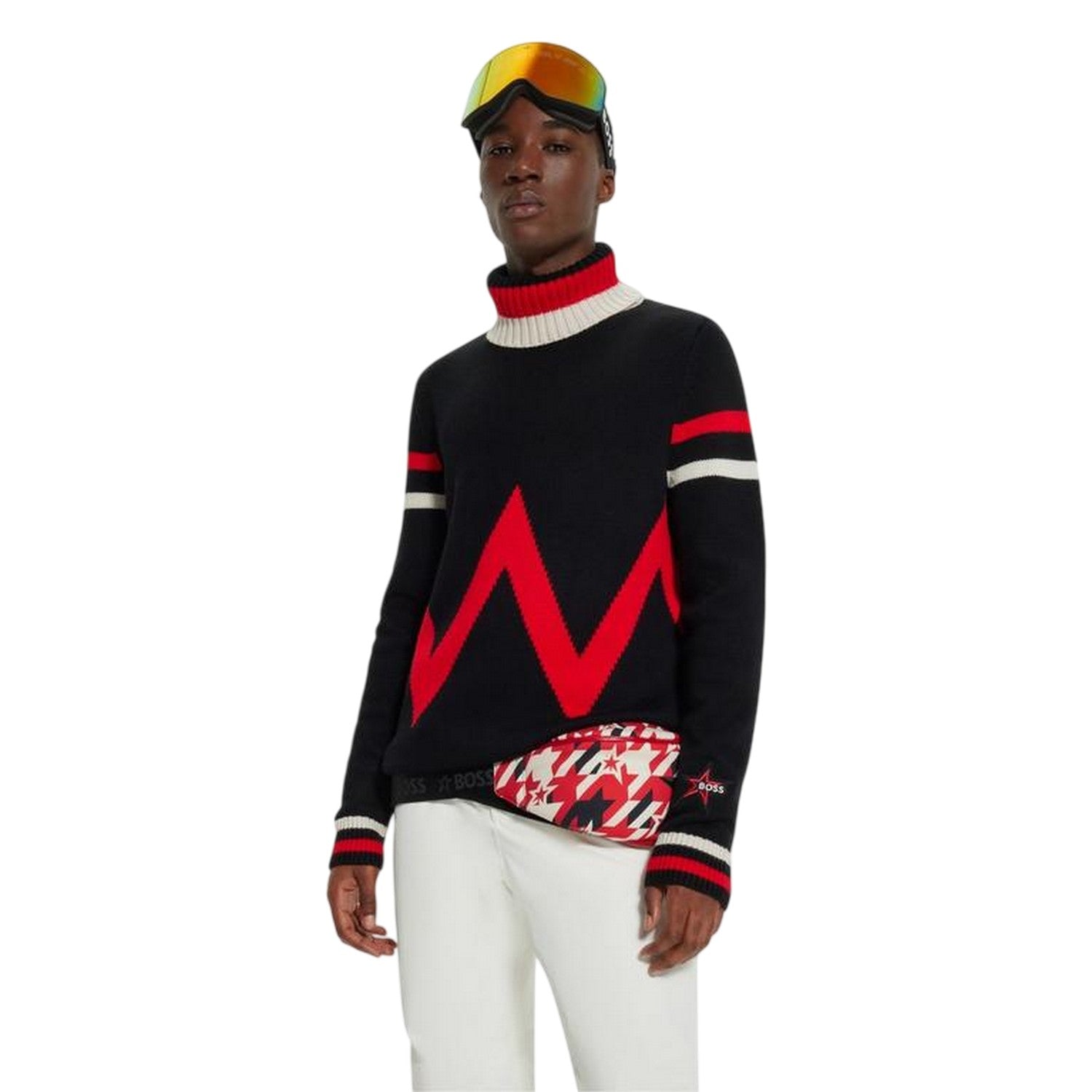 Black - Lifestyle - Boss Mens Geometric Turtle Neck Skiing Sweatshirt