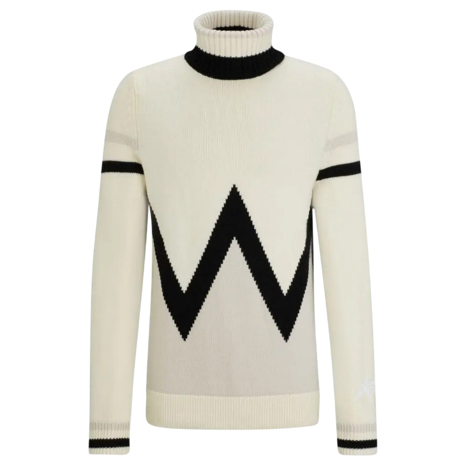 Light Beige - Front - Boss Mens Geometric Turtle Neck Skiing Sweatshirt